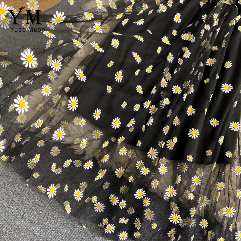 Daisy Floral Mesh Two-Layer Midi Dress