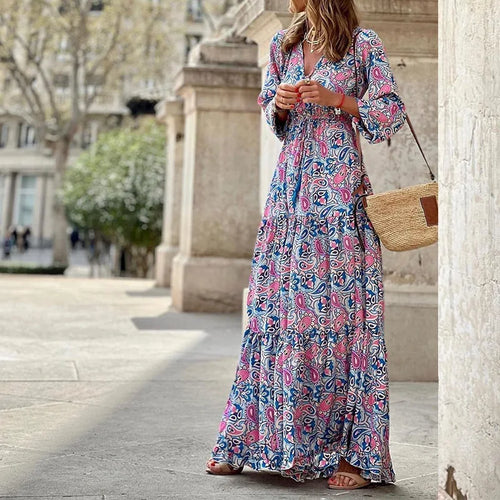 Floral V-Neck Bohemian Maxi Dress