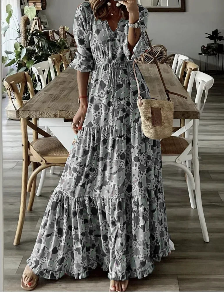 Floral V-Neck Bohemian Maxi Dress