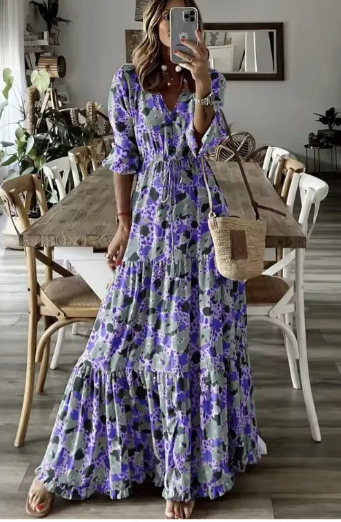 Floral V-Neck Bohemian Maxi Dress